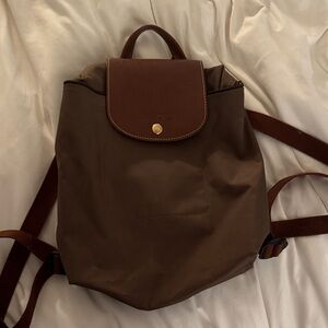 Longchamp Chocolate Brown Backpack with Leather Accent